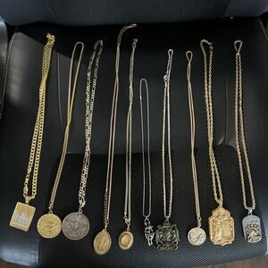 Lot Of 10Necklaces/Pendants X Chains mixed coin, space,games,pirates, others
